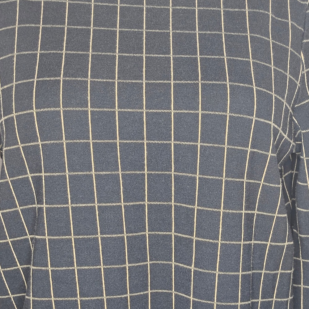 J. Jill Ponte Windowpane Top Black Tan Button Sleeve Boat Neck Womens Medium P - Picture 2 of 9